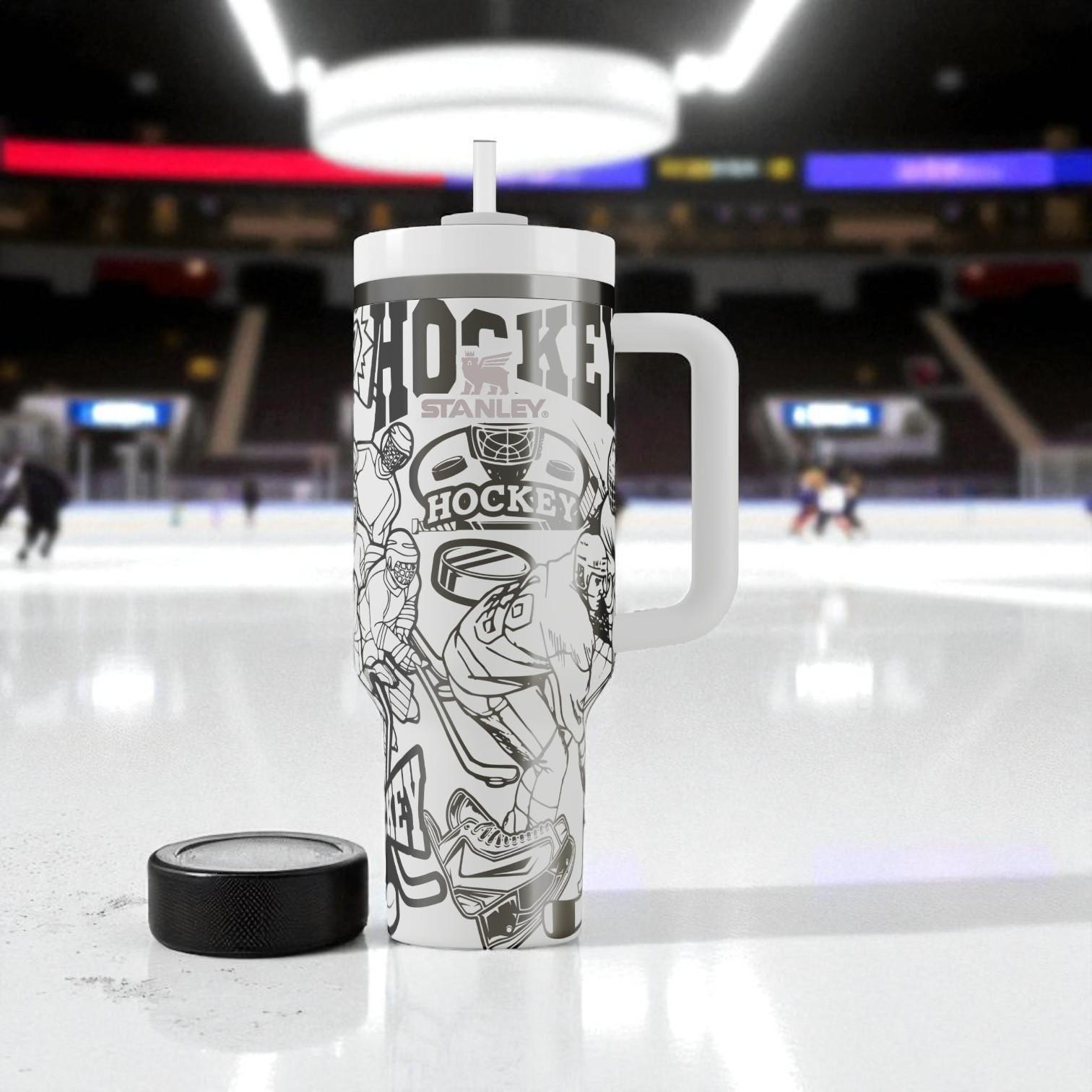 Bicchiere Stanley inciso per hockey - Tazza laser sportiva - Regalo personalizzato per giocatore - 14 oz 20 oz 30 oz 40 oz