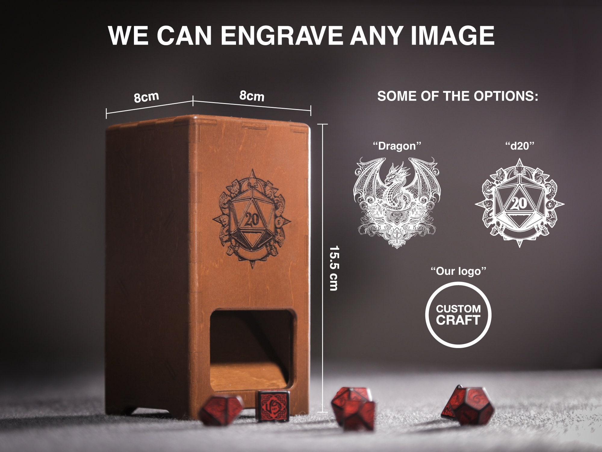 Torre dei dadi personalizzata DnD, Torre dei dadi DnD in legno, Accessori DnD, Lanciatore di dadi, Torre dei dadi a forma di drago, Regalo DnD, Torre