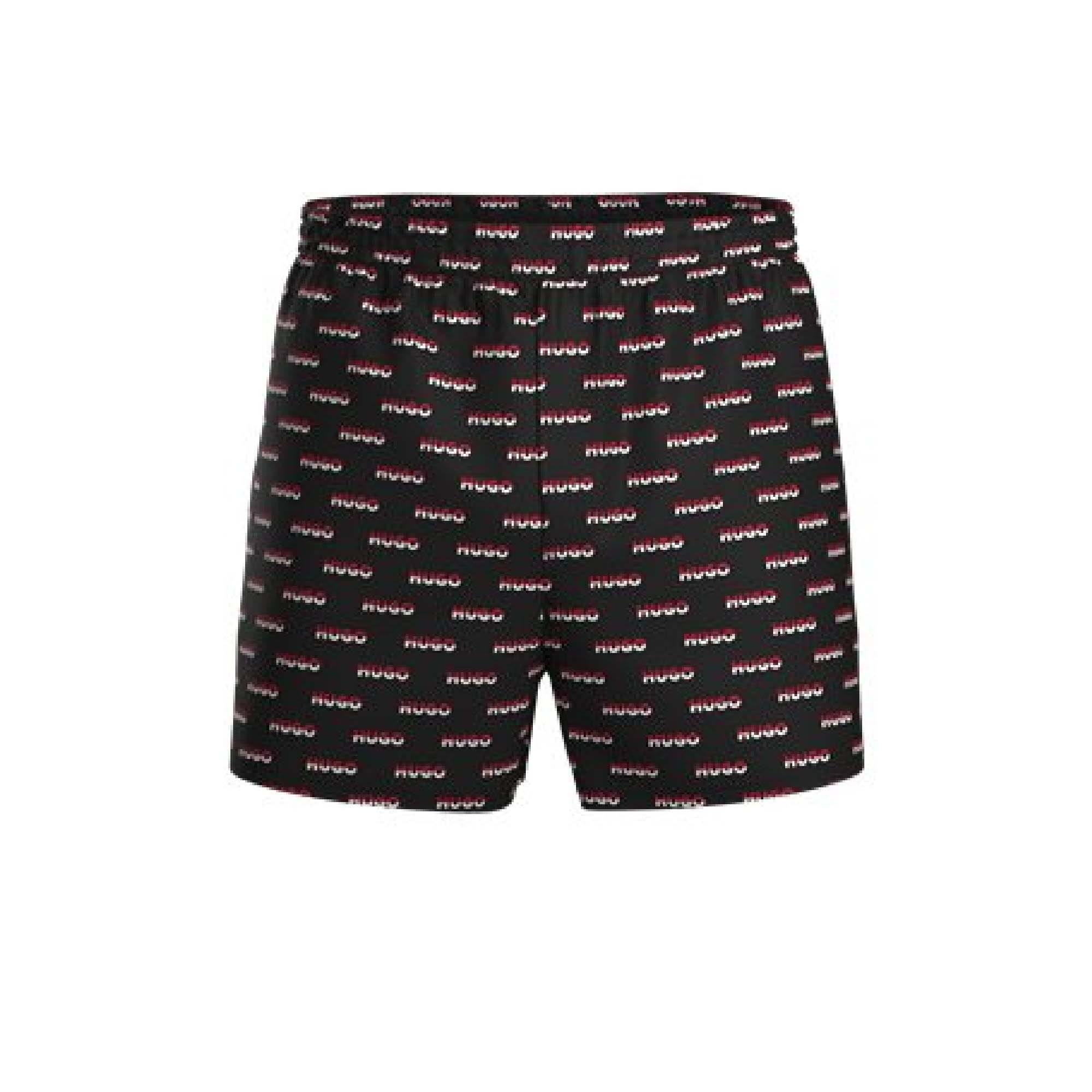 Hugo Mens Logo Print Pyjama Shorts in Black Cotton - Size Medium | Hugo Sale | Discount Designer Brands