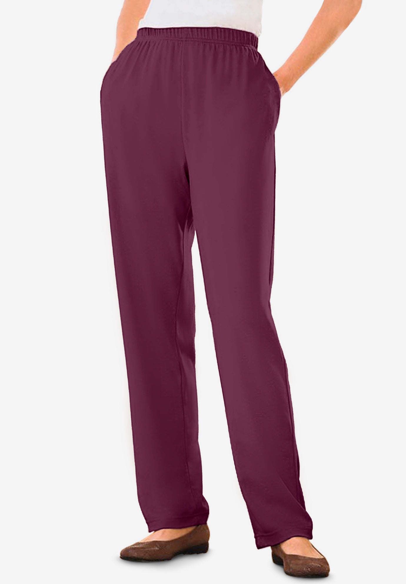 Plus Size Women's 7-Day Knit Straight-Leg Pull-On Pants by Woman Within in Deep Claret (Size M)