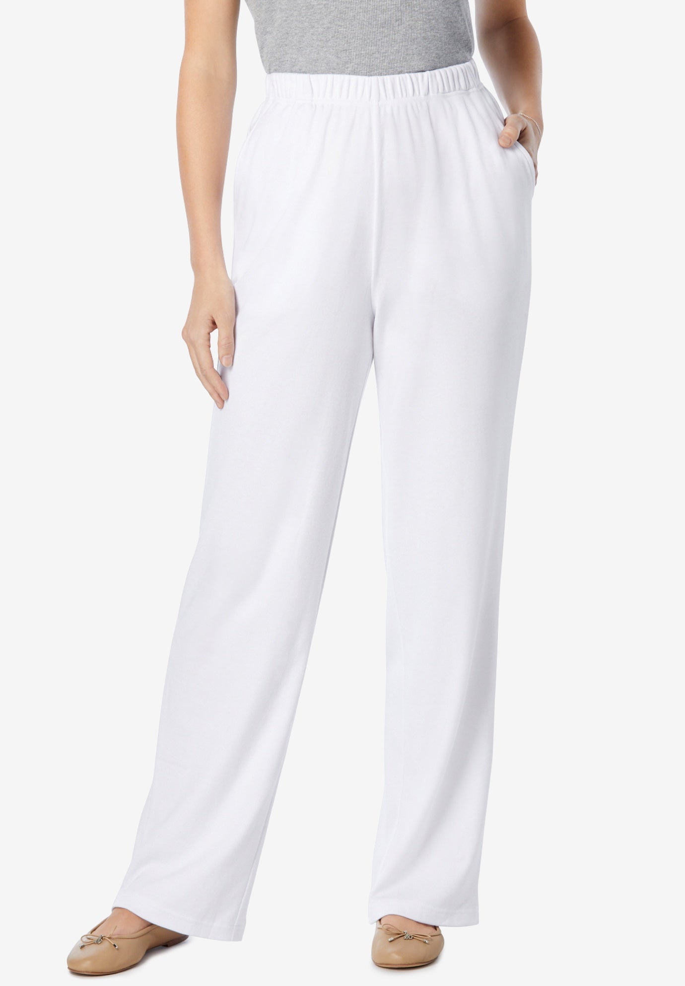 Plus Size Women's 7-Day Knit Wide-Leg Pull-On Pants by Woman Within in White (Size 1X)