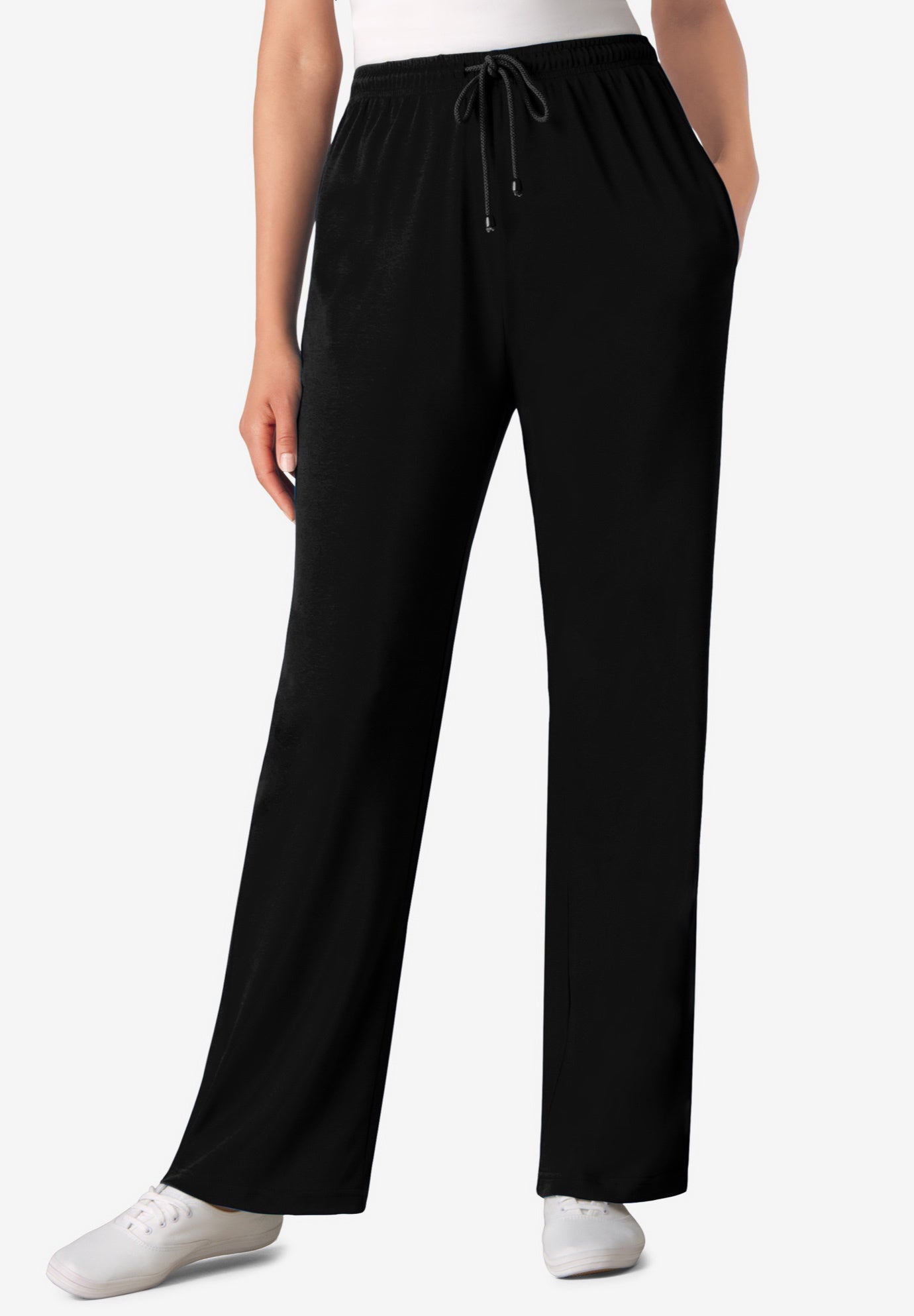 Plus Size Women's Sport Knit Straight-Leg Pull-On Pants by Woman Within in Black (Size M)