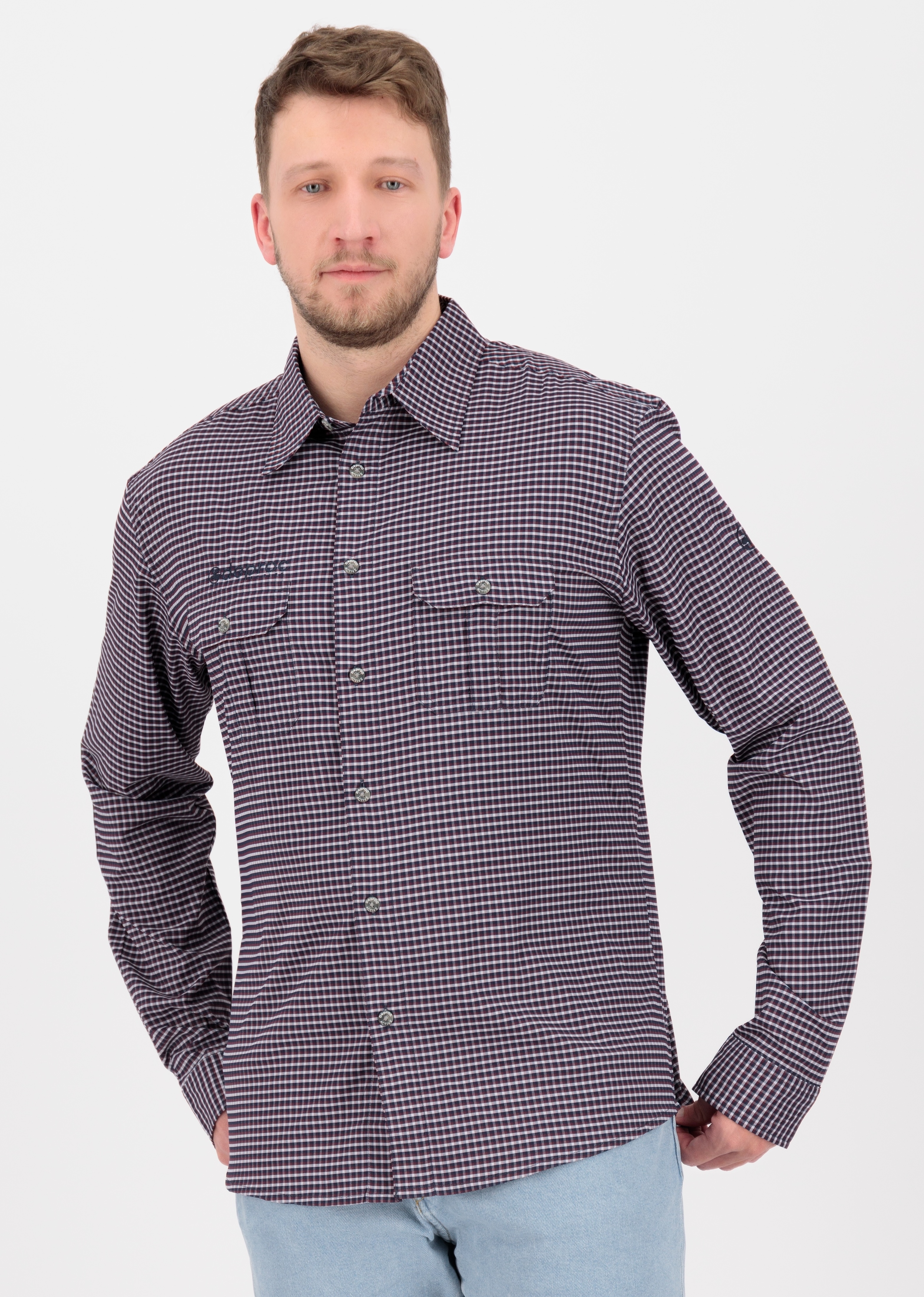 Outdoorhemd DEPROC ACTIVE "DENVER M MEN", Damen, Gr. 4XL (60), Normalgrößen, blau, rot, check, 50% Polyester; 40% Baumwolle; 10% Leinen, Hemden, auch in Großen Größen erhältlich