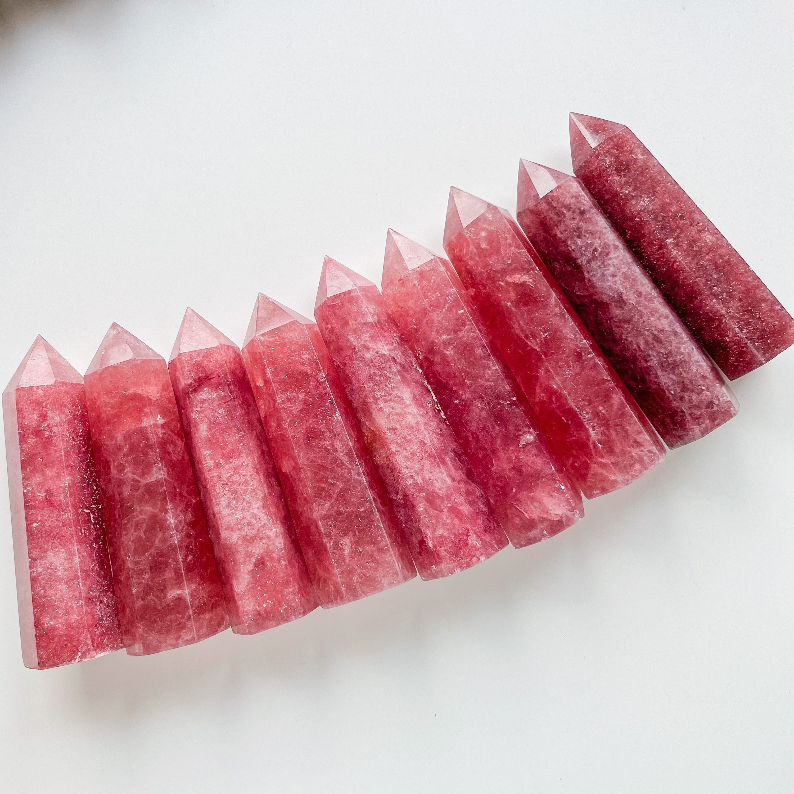 Tour de cristal de quartz fraise | Tour de cristal de quartz fraise rouge décoration de la maison voyage de guérison du cristal de guérison