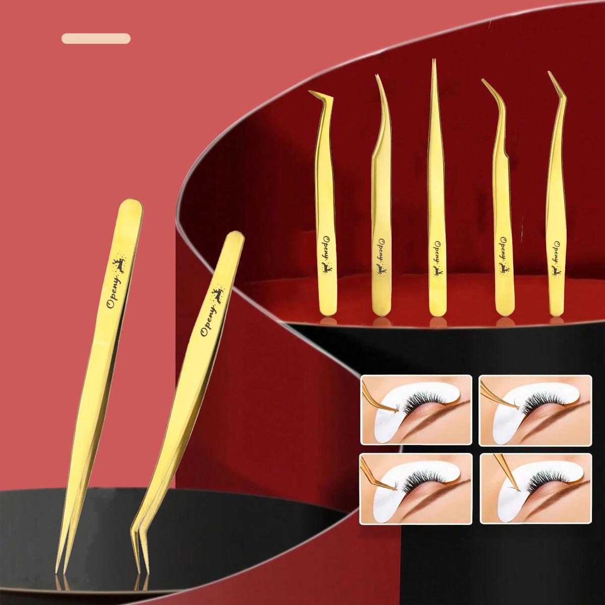 Weihnachts-Wimpernverlängerungspinzette – Präzisionspinzette für 2D-6D-Volumen und individuelle falsche Wimpernverlängerungen – goldene Pinzette Image