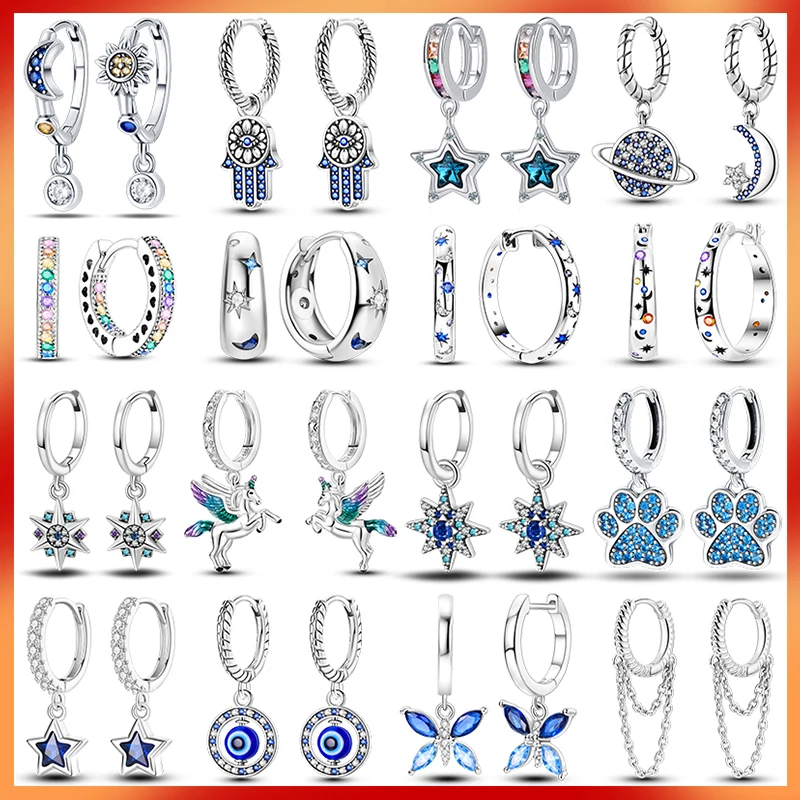 Sternenmond-Ohrringe, Original 925er Sterlingsilber, blauer fünfzackiger Stern, Diamant-Ohrringe, passend für Frauen, Hochzeit, Geburtstag, Geschenk Image