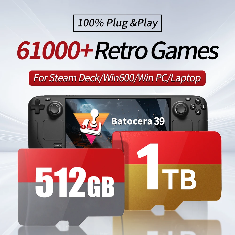 1 TB Gaming-Karte mit 61000 Retro-Spielen für SteamDeck/Win Handheld-Konsole, Batocera 39 TF-Karte für PSP/N64/PS3/PS2/PS1/MAME/Neogeo Image
