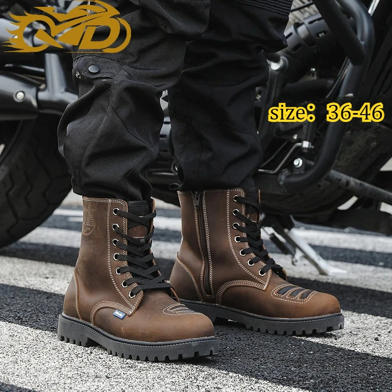 Motorradschuhe Herren Motocross Reitstiefel Leder Abenteuer Niedrige Stiefel Wasserdichte Schuhe Rindsleder Arbeiter Stiefel Herbst & Winter