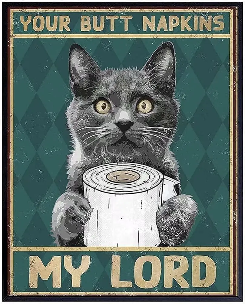 Gentleman-Katze hält ein Gewebe und mit dem Spruch Ihres Po-Serviettes „My Lord“, Retro-lustiges Dekor-Metallschild Image