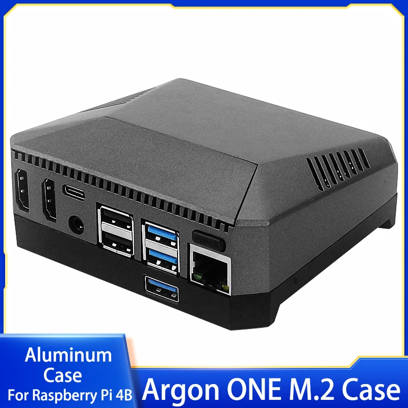 Argon ONE M.2-Gehäuse, Aluminiumgehäuse, USB 3.0 auf M.2 SATA SSD-Adapter, integrierter Lüfter für Raspberry Pi 4B Image