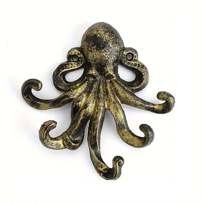 5,9 Zoll dekorativer Kleiderhaken aus Gusseisen mit Oktopus – rustikaler Kleiderbügel aus Metall für Schlafzimmer/Badezimmer/Küche/Balkon/Gartenspaziergang