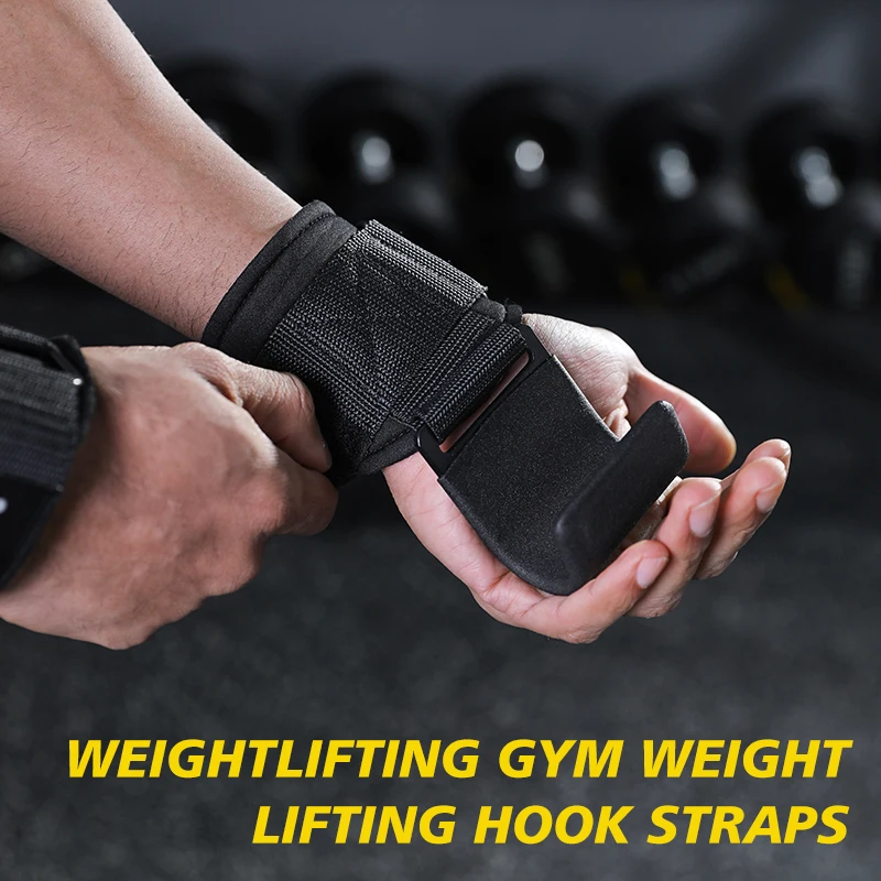 VBOSi Heavy Duty Gewichtheberhaken Handgelenkschlaufe Griffe Neopren gepolsterter Stahl für Fitnessstudio, Fitness, Training und Crossfit Image