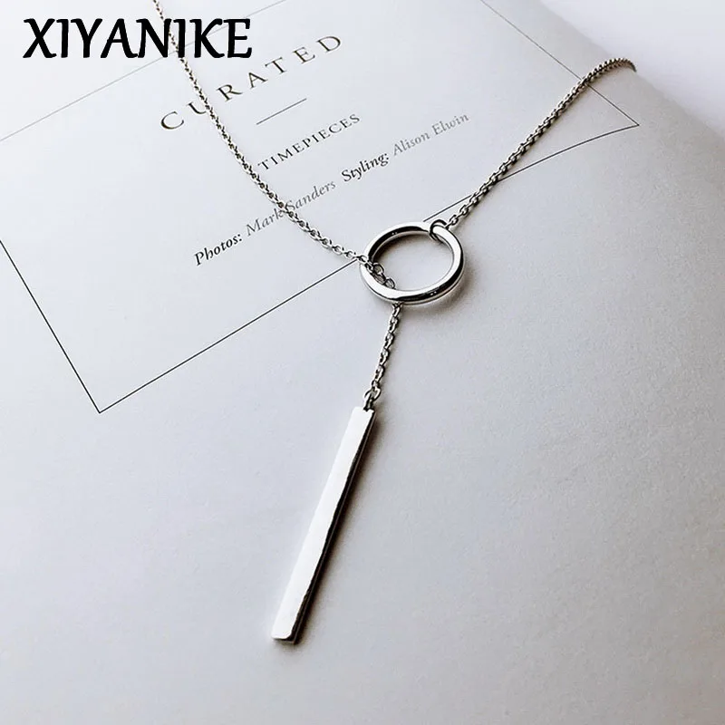 XIYANIKE Vintage Silber Farbe Schmuck Kreis Streifen Lange Kette Anhänger & Halsketten sterling-silber Halsband Halskette VNS8002