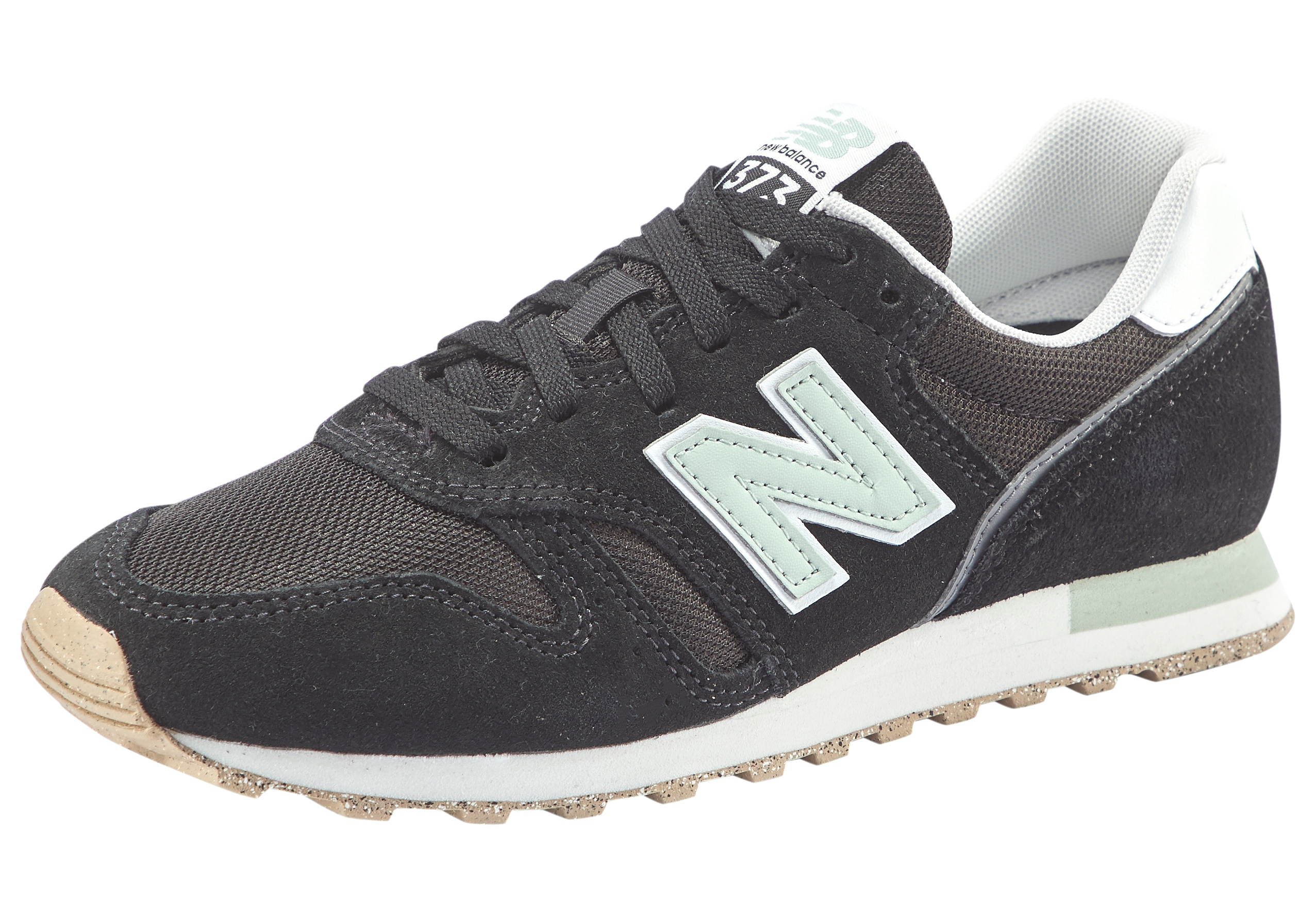 Sneaker NEW BALANCE "373", Damen, Gr. 42,5, schwarz, schwarz cement, mosaic grün, Leder, Textil, mehrfarbig, Schuhe Sneaker