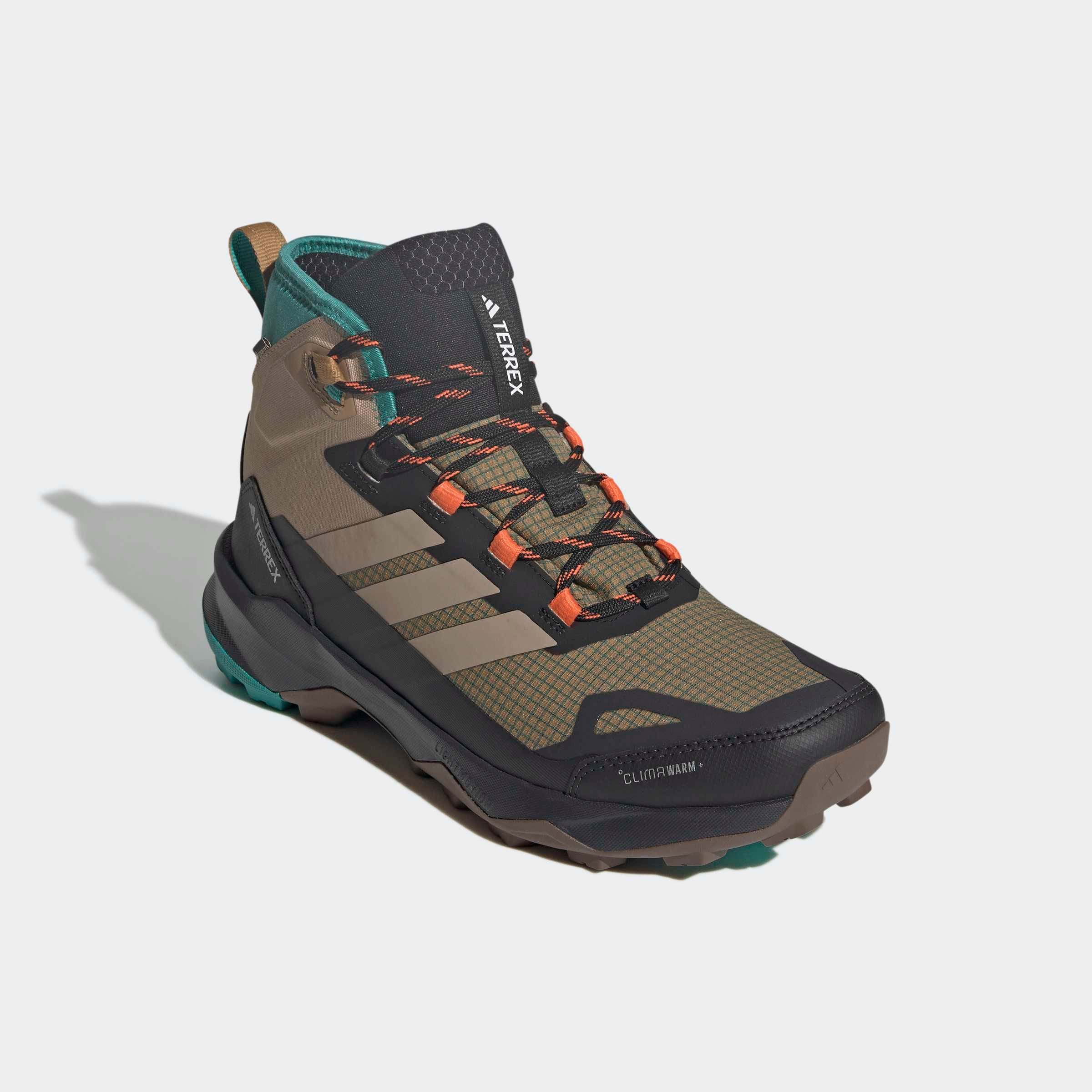 Wanderschuh ADIDAS TERREX "TERREX SKYCHASER AX5 MID GORE-TEX CLIMAWARM+", Herren, Gr. 46, cardboard, blanch cargo, pure teal, Synthetik, Textil, Schuhe Wanderschuh, wasserdicht und wärmend