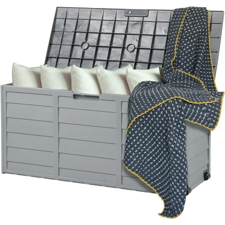 HYJY Upgraded 75 Gallon Outdoor Storage Box Lockable Plastic Storage Containers with Lid Patio Deck Box Furniture for Garden Pool Balcony Yard (Grey)