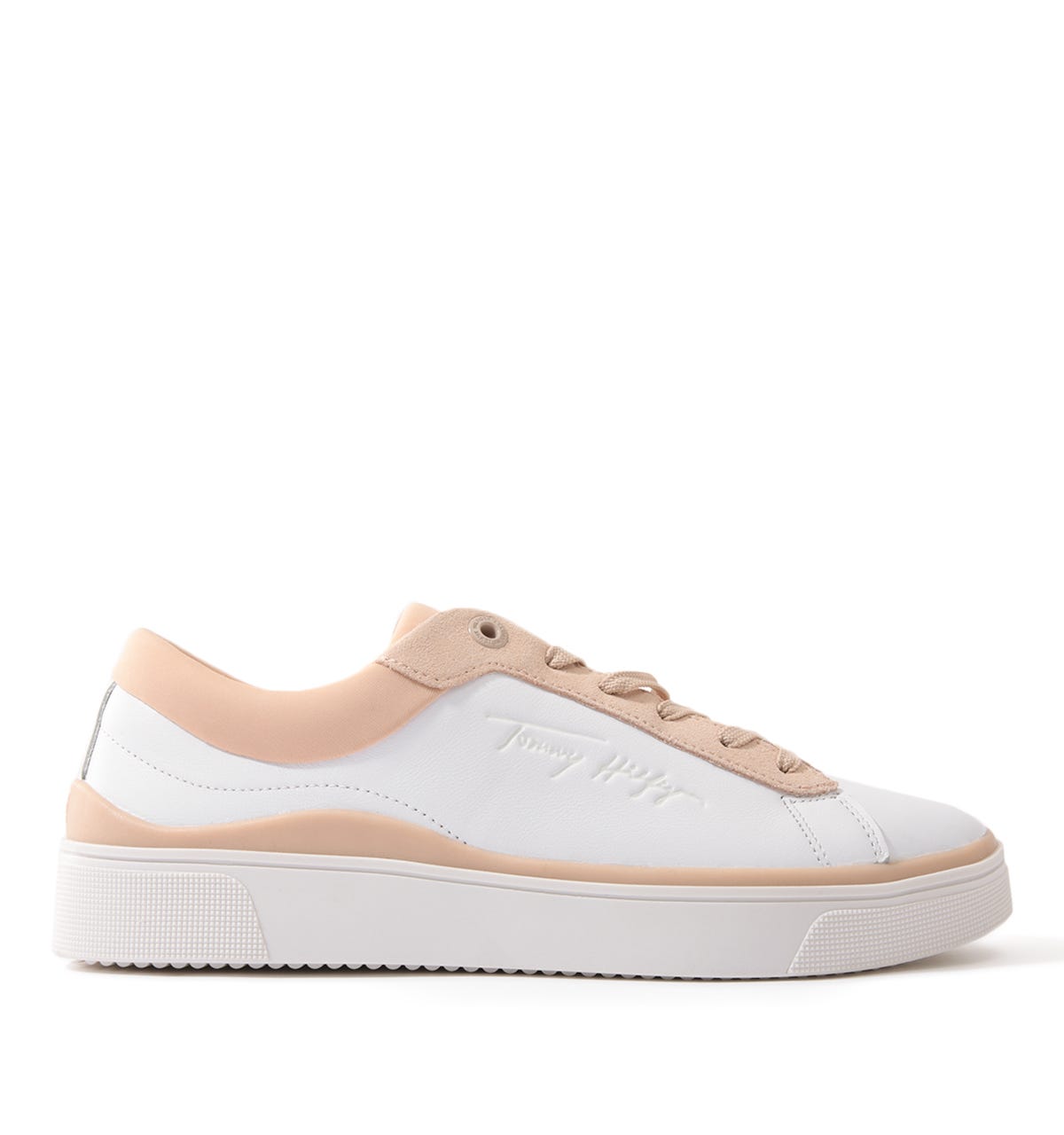 Tommy Hilfiger Damen Elevated Leder Cupsole Sneaker - Weiß & Pink Image