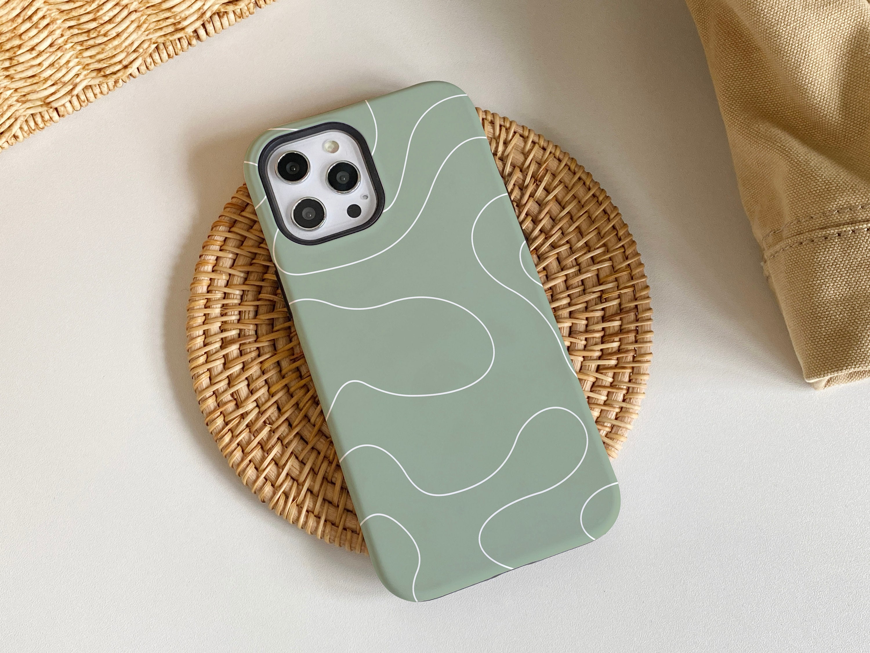 Custodia per iPhone Matcha Line Aesthetics, iPhone 15, 15 Pro, 15 Pro Max, iPhone 14 Pro Max, iPhone 14 13 12 11 Pro, iPhone XR XS Max, Cover per tele