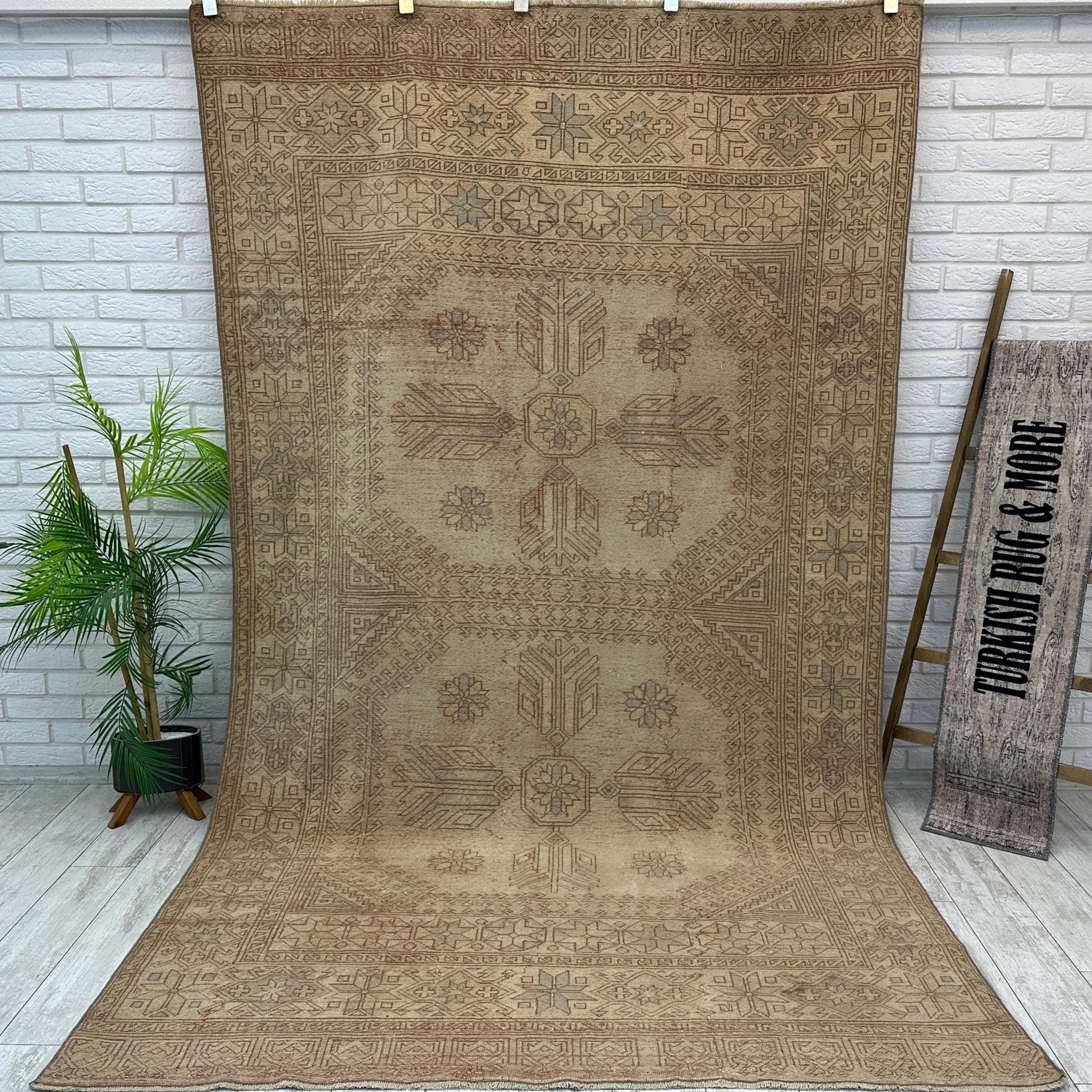 Tappeto rosa da fattoria 5x9, tappeto vintage fatto a mano, tappeto turco Oushak, tappeto grande, tappeto orientale da soggiorno, tappeto rettangolare