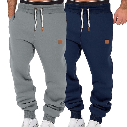 Mehrfachpackungen 2St Herren Marineblau Schwarz Jogginghose Hose Kordelzug Elastischer Bund Einfach Urlaub Alltagskleidung Polyester Frühling Image