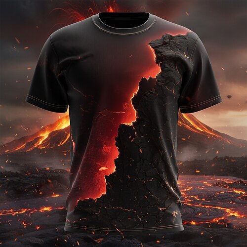 Herren Optische Täuschung 3D Magma T Shirt Kurzarm T-Shirt 3D-Druck Rundhalsausschnitt Hemd Übertrieben Designer Party Täglich Ferien Rot Rot 2 Sommer Frühling Ganzjahres Bekleidung S M L XL XXL XXXL Image