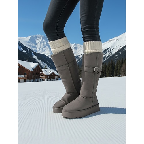 Damen-Winterstiefel mit Kunstfellfutter und Schnallendetail – warm, rutschfest, lässiger Stil für verschneite Tage Outdoor-Abenteuer Image