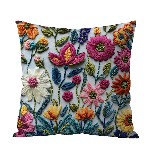 Kissenbezug mit floralem 2D-Flachdruck, weich und bequem, mit angedeuteter Stickerei, für Wohnzimmer, Sofa, Schlafzimmer oder als Dekoration. Image