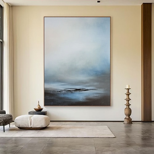 Handgemaltes Set aus 2 abstrakten Landschaftsbildern, originelle Wandkunst, 2er-Set Landschaft blau graue, gemütliche Wohnzimmerwandgestaltung Image