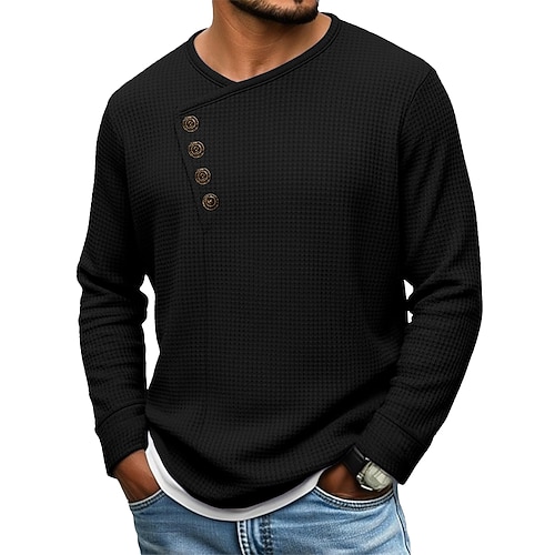 Herren Hemd Waffelhemd Popover-Hemd Kleidhemd Freizeithemd Schwarz Weiß Marineblau Purpur Langarm Einfach Asymmetrisch V Ausschnitt Formell Hochzeit Bekleidung Elegant Mode Geschäftlich Modern Image