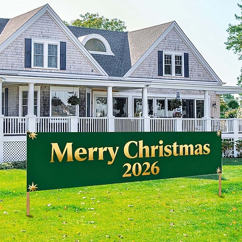 Weihnachtliches Außenbanner – fantasievolle Dekoration im Festtagsstil mit „Frohe Weihnachten