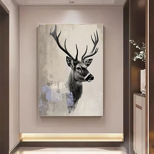 Handgemaltes abstraktes Hirsch-Ölgemälde, handgemaltes modernes Tierbild für die Wand, großes Leinwandbild für das Wohnzimmer, zeitgenössische, naturinspirierte Dekoration Image