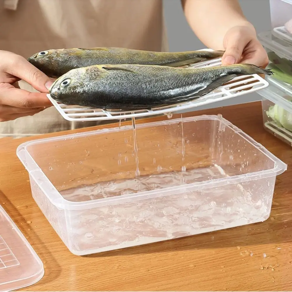 Boîte de conservation des aliments transparente multifonction, avec couvercle, plateau de vidange, organisateur de réfrigérateur, boîte de conservation des aliments frais scellée