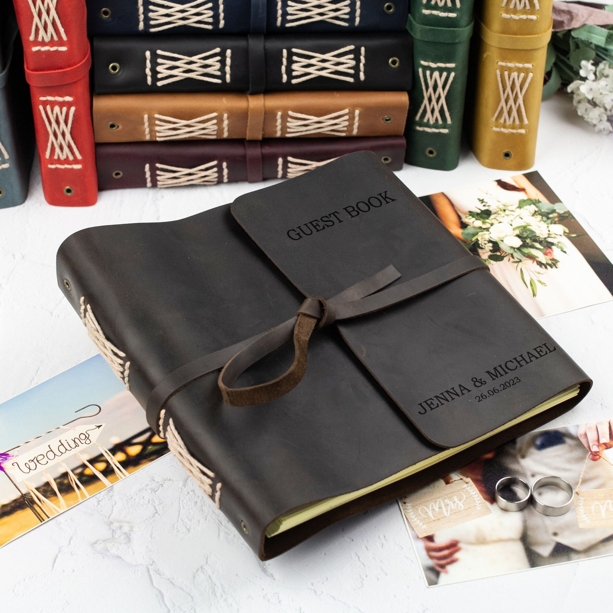 Libro degli ospiti personalizzato per matrimonio, libro degli ospiti in pelle, libro degli ospiti con foto, libro degli ospiti rustico, libro degli os