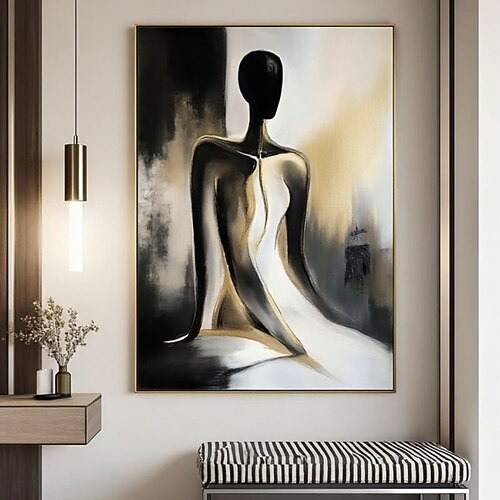 Handgemaltes, elegantes, schwarzes Akt-Frauen-Silhouette-Ölgemälde auf Leinwand, sexy weibliche Figur, handgemalte Figur, Wandbild im Vintage-Stil, glamouröse Wohndekoration Image