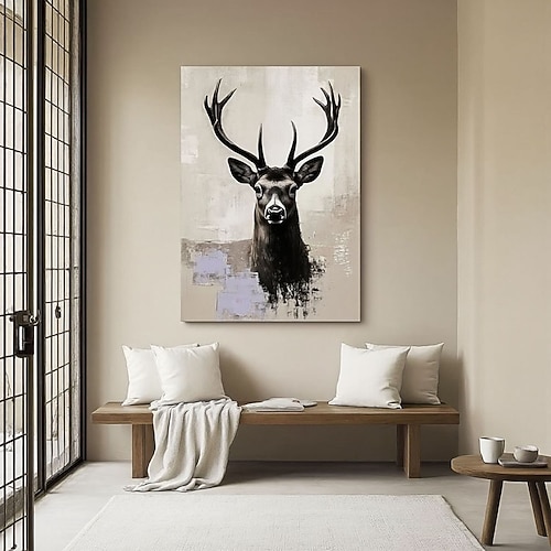 Handgemaltes abstraktes Hirsch-Ölgemälde, handgemaltes modernes Tierbild für die Wand, großes Leinwandbild für das Wohnzimmer, zeitgenössische, naturinspirierte Dekoration Image