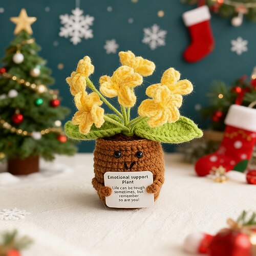 Ideale Weihnachtsgeschenke für Enkelkinder Mädchen Jungen handgemachtes emotionales Geschenk Blumenkrochetpuppe inspirierende Geschenke mit Karten süß gestrickte lustige Unterstützung Freund Image