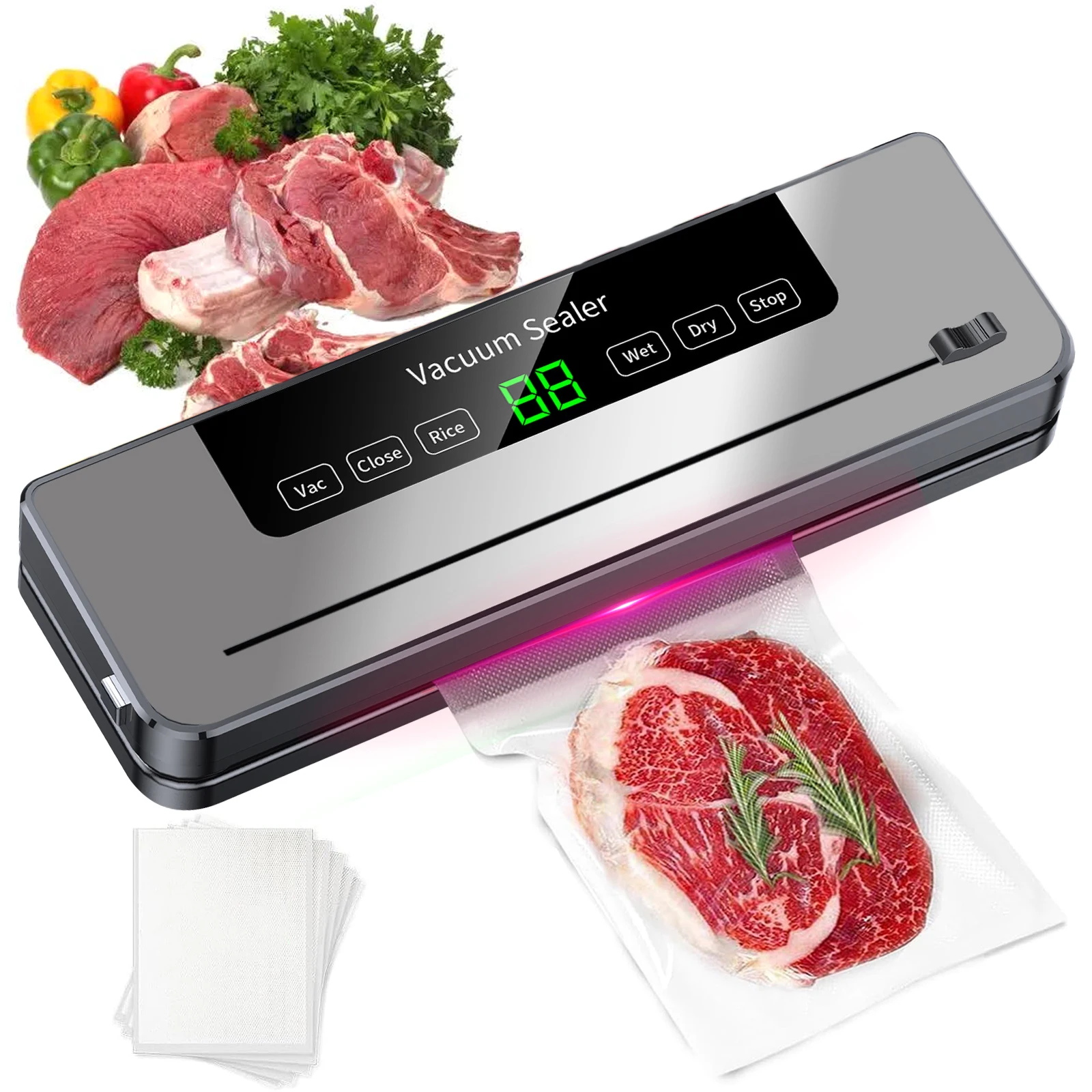 Machine à sceller sous vide automatique pour aliments, 220V, 5 Modes, sec et humide, avec 10 sacs, cuisine domestique, conservation des aliments pour bébés