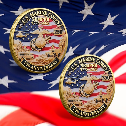 250. Jubiläums-Gedenk-Münzen – U.S. Marine Corps Design Sammlermünzen haltbare Metall-Display-Münzen für Sammler Geschenkidee patriotisches militärisches Thema Semiquincentennial Image