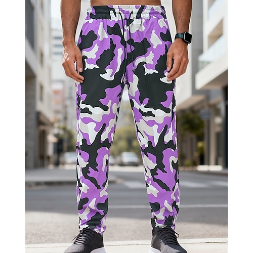 Herren Cargo-Hosen Hose Camo-Hosen Kordelzug Tasche Elastischer Bund Tarnung Komfort Sport im Freien Täglich Mode Lässig Blau Armeegrün Mikroelastisch Image