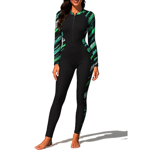 Damen Anti UV Shirt Ganzkörper-Rashguard Einteiliger Surfanzug Leopard Streifen Abstrakt Reißverschluss mit integriertem BH Frontreißverschluss UV-Sonnenschutz vollständige Bedeckung UPF50 Langarm Image