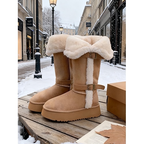 Damen-Winterstiefel aus Kunstfell – Plateausohle mit Schnallendetail, kuschelig warm, perfekt für verschneite Tage, Freizeitaktivitäten und Wintermode Image