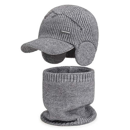 Unisex-Set aus Acrylstrickmütze und -schal, verstellbare Ohrenklappen, verschiedene Farben, perfekt für Wintersport und Outdoor-Aktivitäten Image
