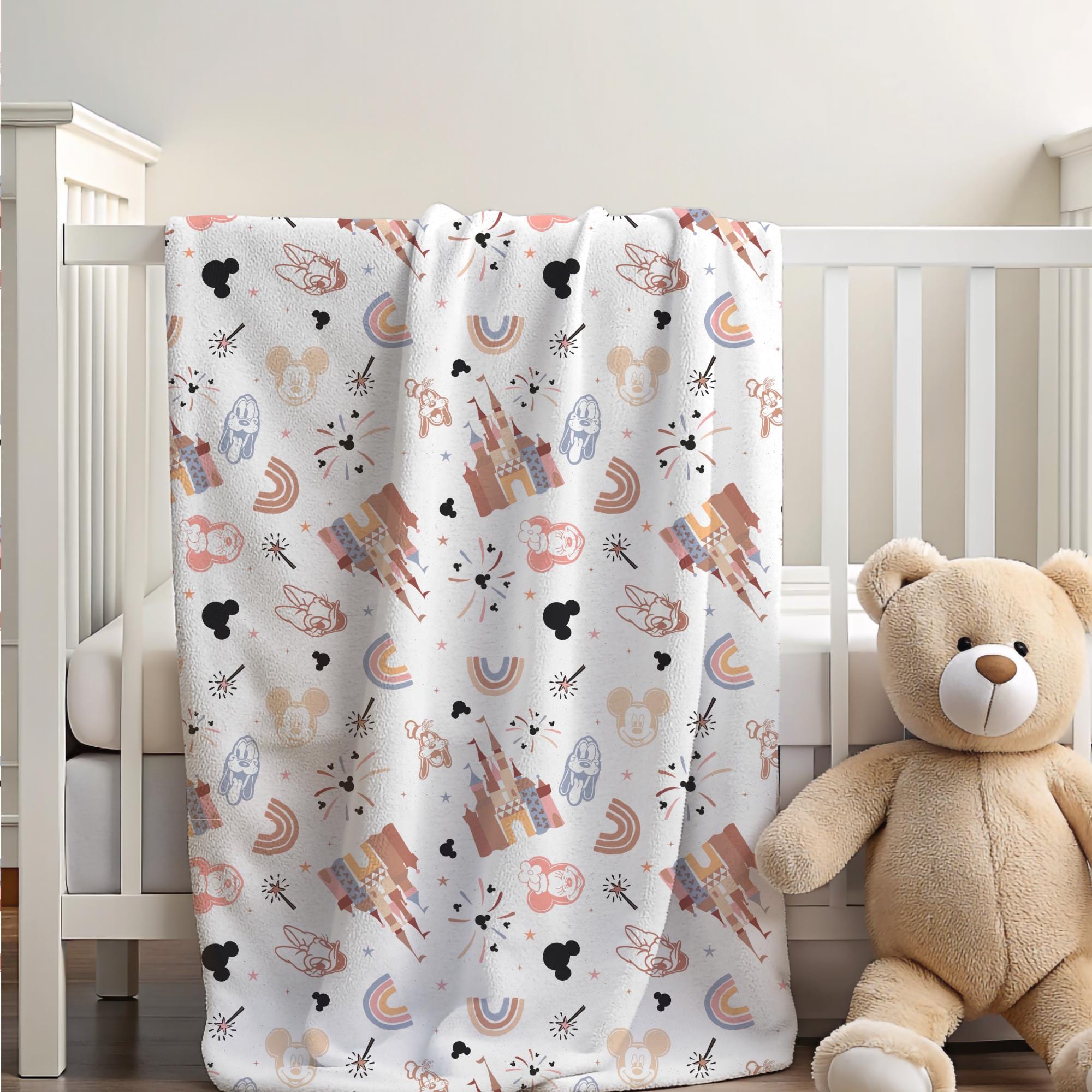 Coperta per neonati Mickey Castle, regalo per baby shower, coperta personalizzabile, coperta Disney, arredamento per la casa Disney, coperta Castle, c