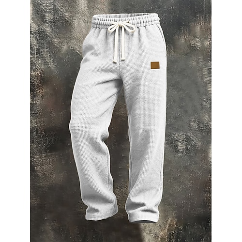 Herren Jogginghose Hose Waffelhose Kordelzug Tasche Elastischer Bund Einfach Komfort Sport im Freien Täglich Mode Lässig Dunkelbraun Schwarz Mikroelastisch Image