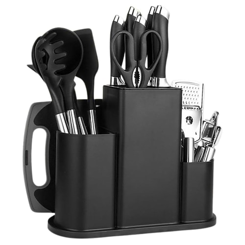 Küchenutensilien-Set, 20-teilig, inklusive kleinem Schneidebrett, Kochutensilien, Küchenmessern und Besteck. Image