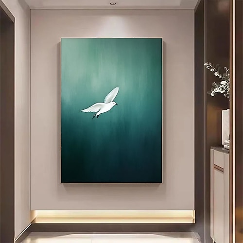 Handgefertigtes surrealistisches abstraktes Gemälde mit weißen Vögeln, Wanddekoration, dunkelblaues und dunkelgrünes abstraktes Gemälde, Wohnzimmer-Set mit 2 Gemälden Image
