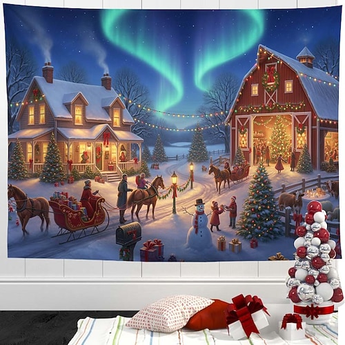 Weihnachtliche Garagentorabdeckung mit Nordlichtern – festliche Weihnachtsdekoration, Winter-Weihnachtsmann-Garagentorvorhang mit Aurora Borealis für den Außenbereich Image