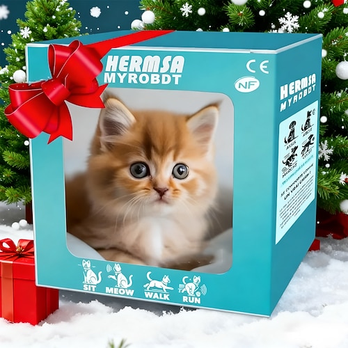 Weihnachtsgeschenke für Enkelkinder Jungen Mädchen Roboterkatze Mein realistisches Roboter-Kätzchen Interaktives Kätzchen-Spielzeug das läuft bellt den Schwanz wedelt Plüsch Haustierkatze