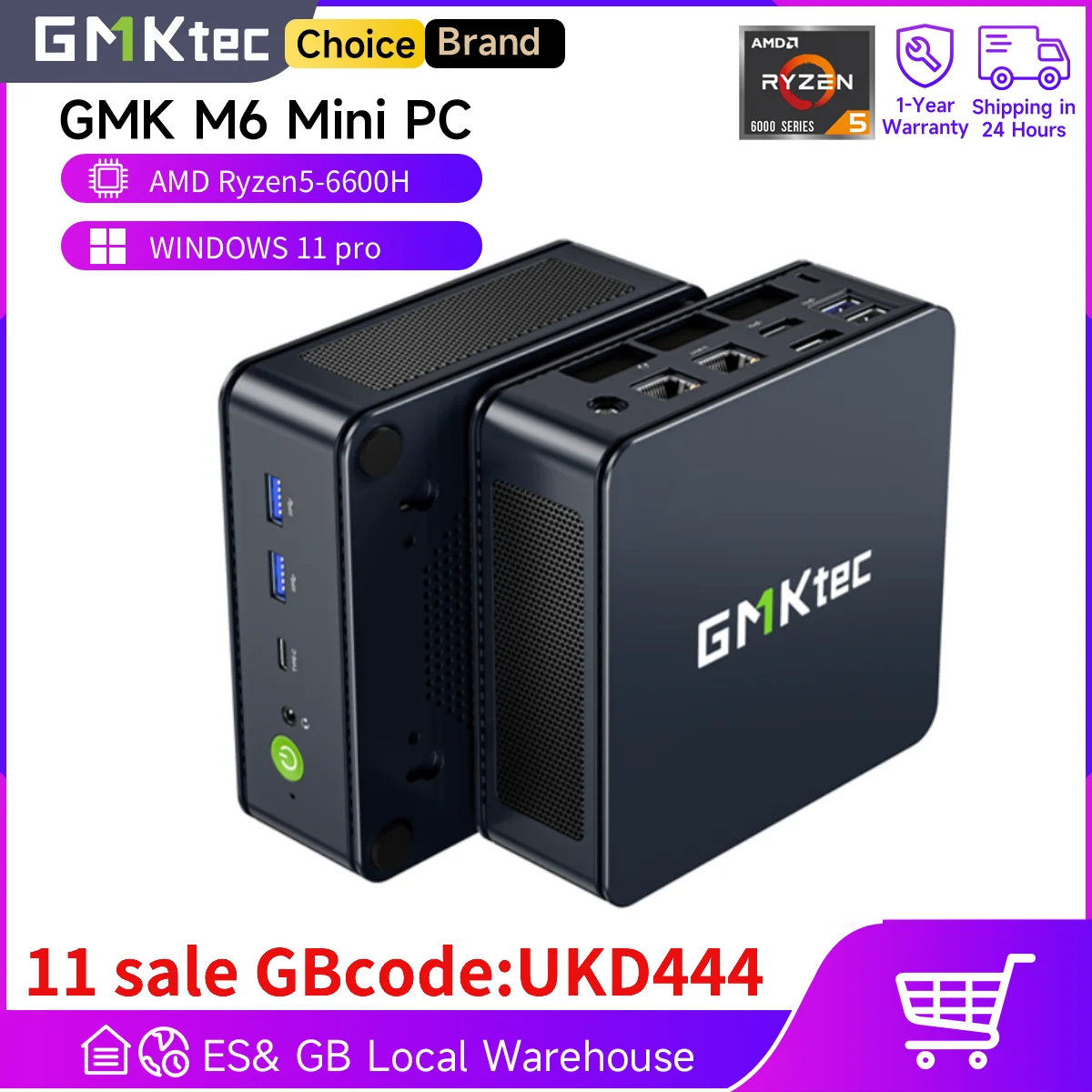 GMKtec M6 Mini PC AMD R5 6600H 6-core 12-thread Computer 16GB DDR5 512GB PCIe 3.0 SSD WiFi 6 BT5.2 Mini PC Desktop Computer