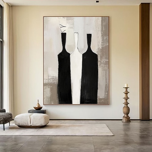 Handgemaltes, modernes abstraktes Porträt-Ölgemälde, handgemalte minimalistische Figur auf Leinwand, zeitgenössisches Ölgemälde, Schwarz-Weiß-Wandbild, individuelles Gemälde für die Image